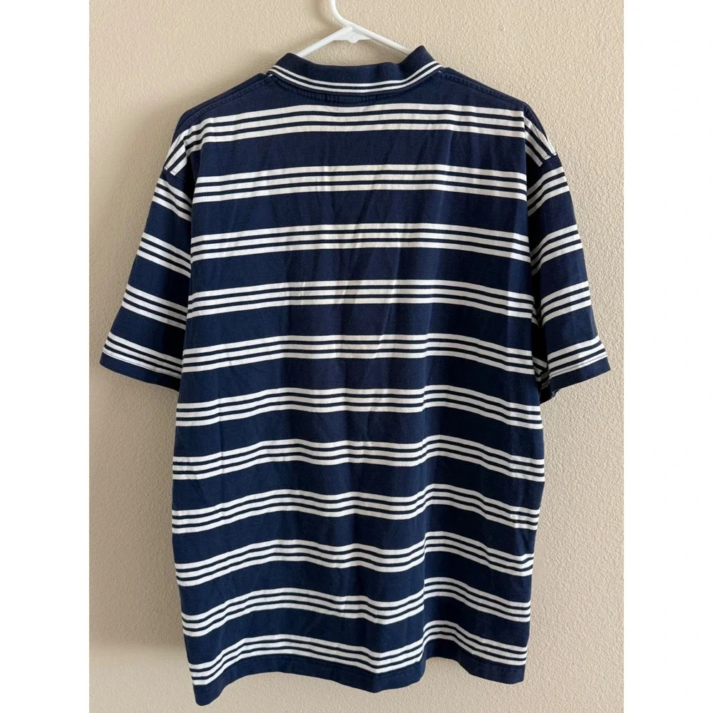 Polo Ralph Lauren Mens XL Navy Blue White Striped Short Sleeve Cotton Polo Shirt